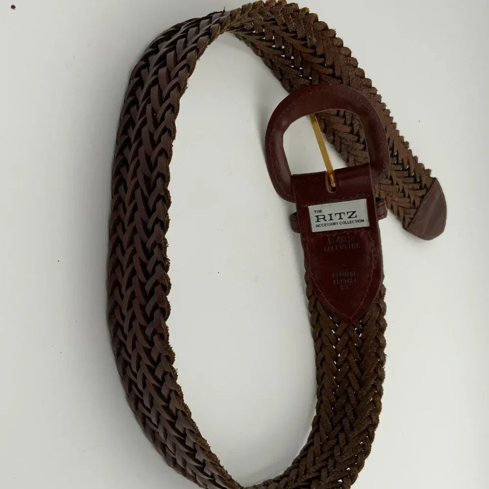 Vtg THE RITZ ACCESSORY COLLECTION 9482 Brown Braided Leather Belt Size SM - Picture 6 of 7